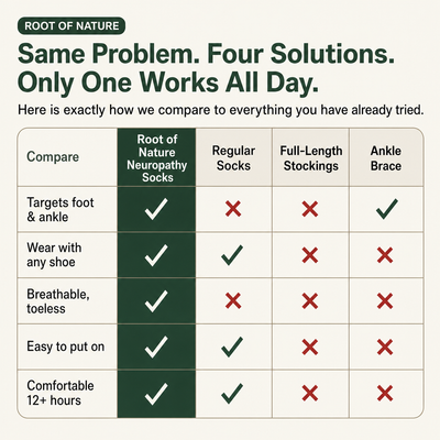 Comparison - neuropathy socks vs regular socks, stockings, ankle brace
