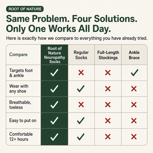 Comparison - neuropathy socks vs regular socks, stockings, ankle brace