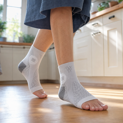 Wearing neuropathy compression socks at home