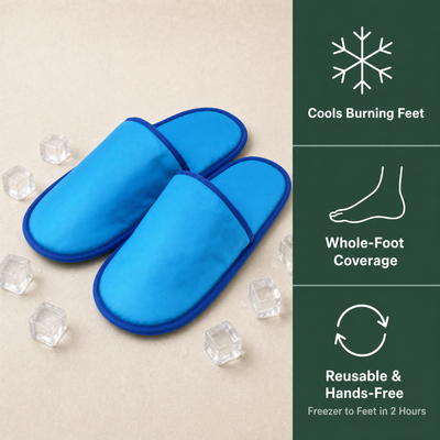 Cooling Gel Slippers - cools burning feet, whole-foot coverage, reusable and hands-free