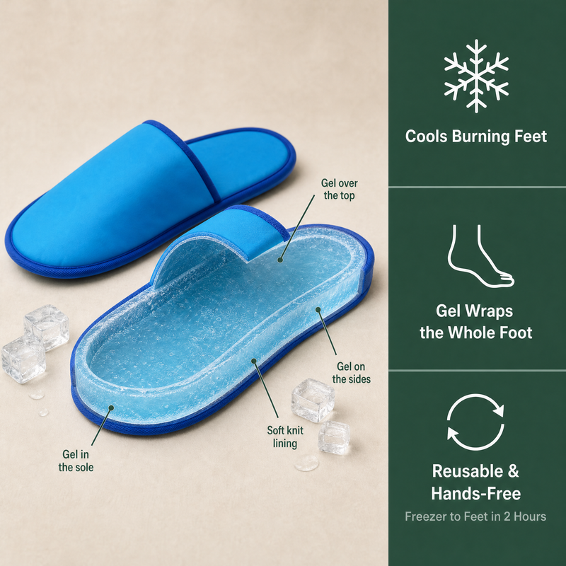 Cooling Gel Slippers - cutaway showing cooling gel in the sole, sides and top