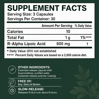 Supplement facts – Stabilized R-ALA 600mg
