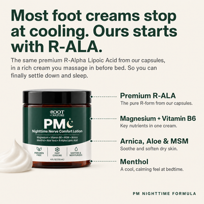 Most foot creams stop at cooling. Ours starts with R-ALA