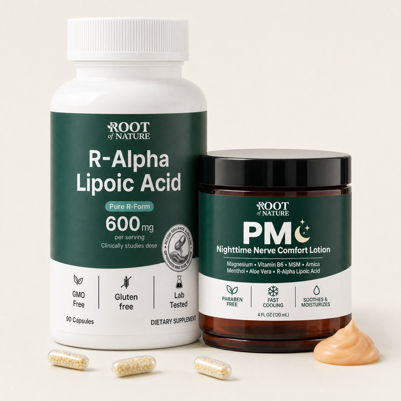 Night Rescue Kit - R-Alpha Lipoic Acid Supplement and PM Night Cream